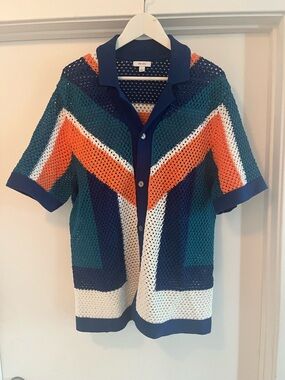 Reiss Crocheted Camp Collar Shirt